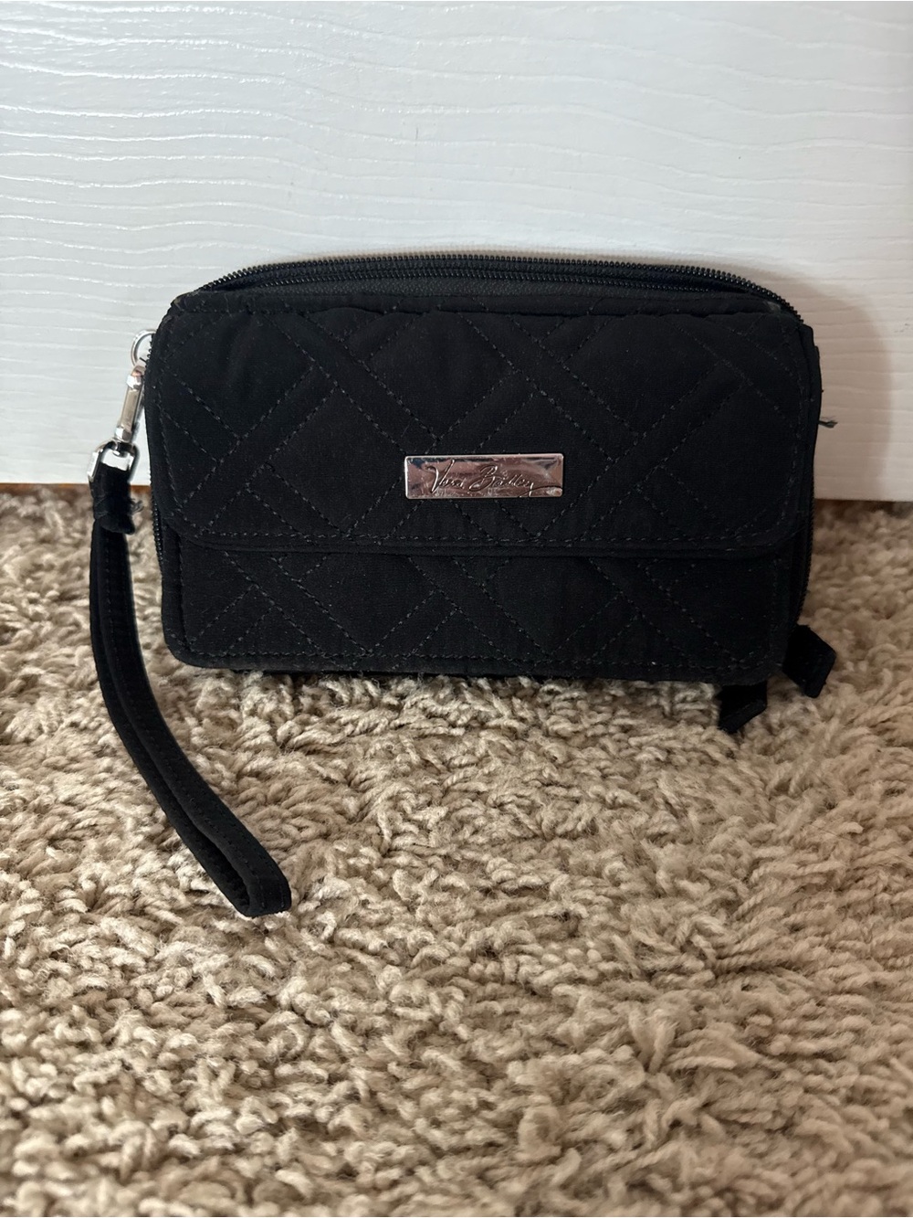 Vera Bradley Black Quilted Wristlet with Removable Strap